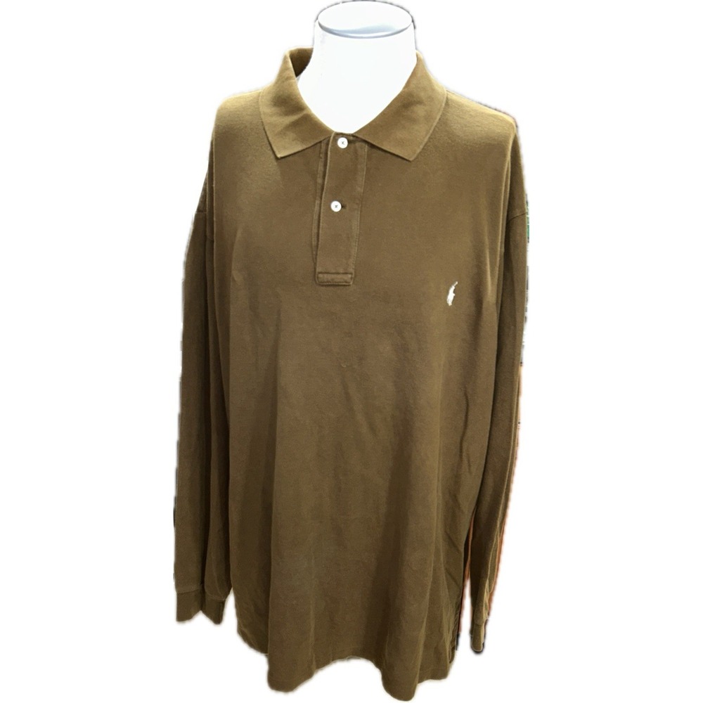 Polo Ralph Lauren Vintage Mens Shirt 3XLT Brown Long Sleeve Polo Big & Tall